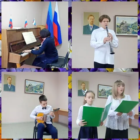 Коллаж: фортепиано, кларнет, домра и чтение