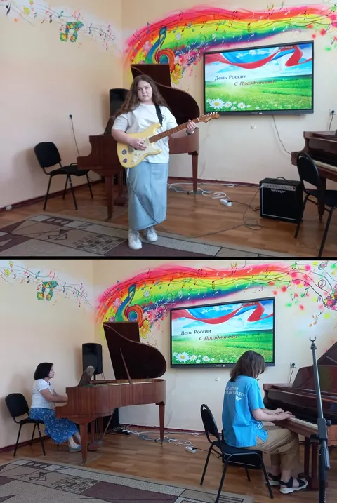 Коллаж: гитара и выступления на сцене
